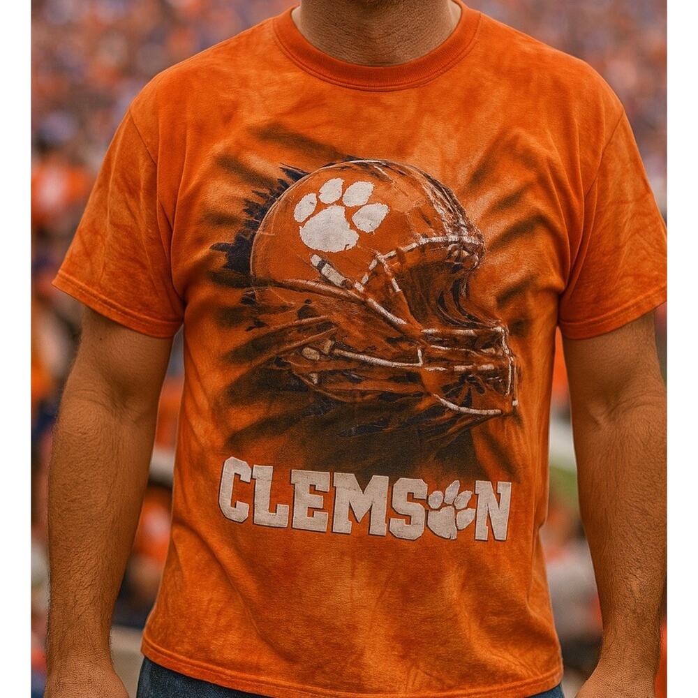 Clemson Tigers Tie Dye T Shirt Orange Graphic Helmet Logo Men’s Small